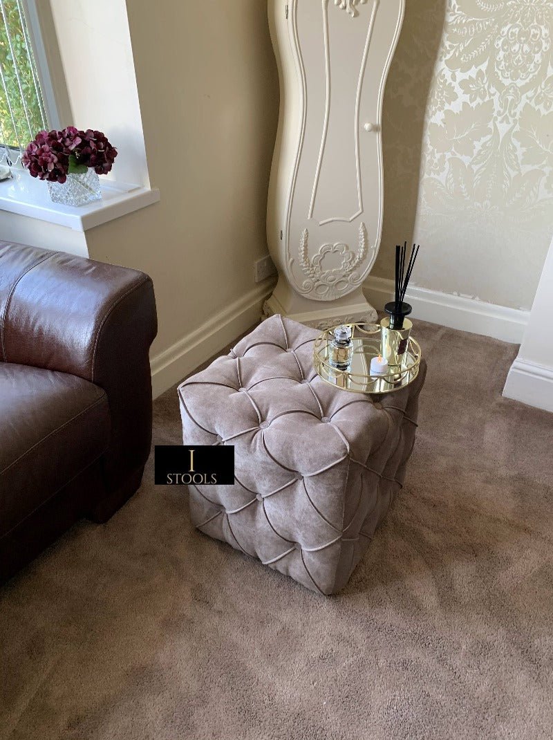 Brown square cube deep buttoned coffee table - ISTOOLS