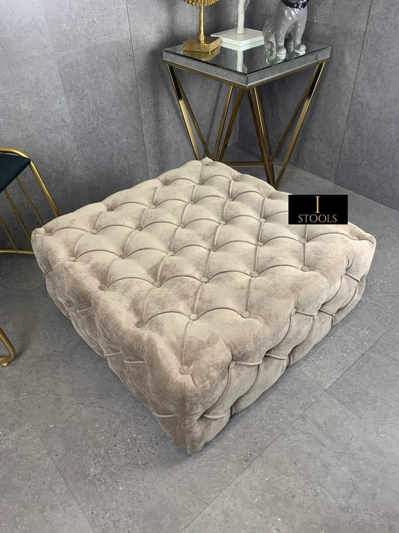 Brown Square Ottoman Coffee Table UK | Large Brown Chesterfield Coffee Table - ISTOOLS