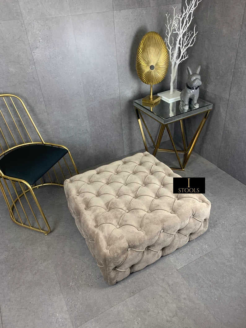 Brown Square Ottoman Coffee Table UK | Large Brown Chesterfield Coffee Table - ISTOOLS