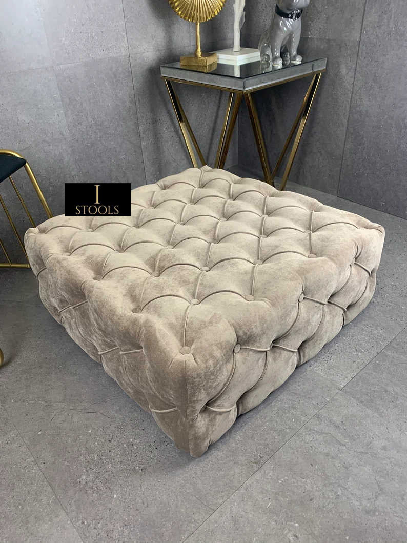 Brown Square Ottoman Coffee Table UK | Large Brown Chesterfield Coffee Table - ISTOOLS