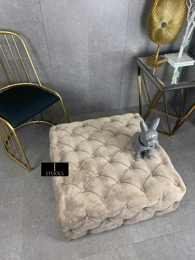 Brown Square Ottoman Coffee Table UK | Large Brown Chesterfield Coffee Table - ISTOOLS