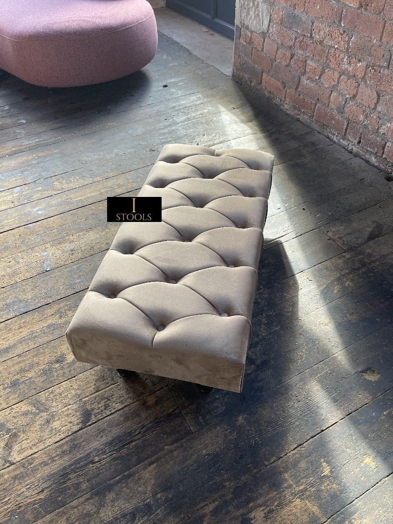 Champagne non storage Chesterfield Footstool | Large Beige Buttoned Footstool - ISTOOLS