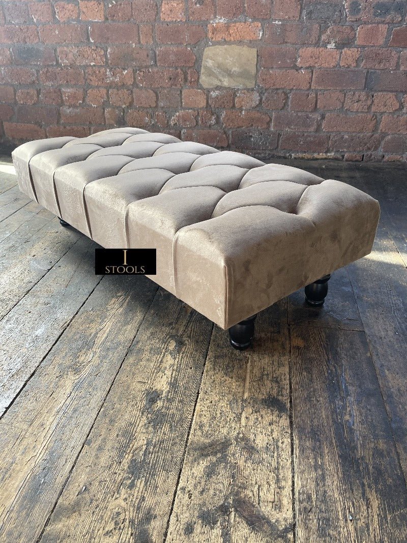 Champagne non storage Chesterfield Footstool | Large Beige Buttoned Footstool - ISTOOLS