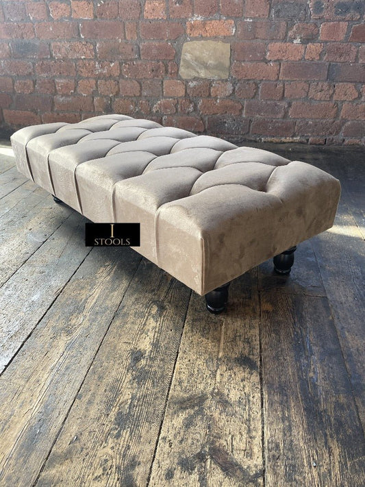 Champagne non storage Chesterfield Footstool | Large Beige Buttoned Footstool - ISTOOLS
