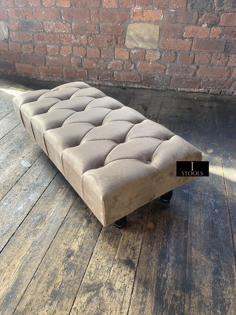 Champagne non storage Chesterfield Footstool | Large Beige Buttoned Footstool - ISTOOLS