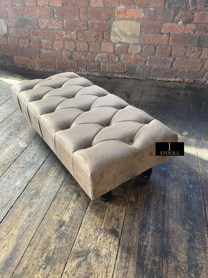 Champagne non storage Chesterfield Footstool | Large Beige Buttoned Footstool - ISTOOLS