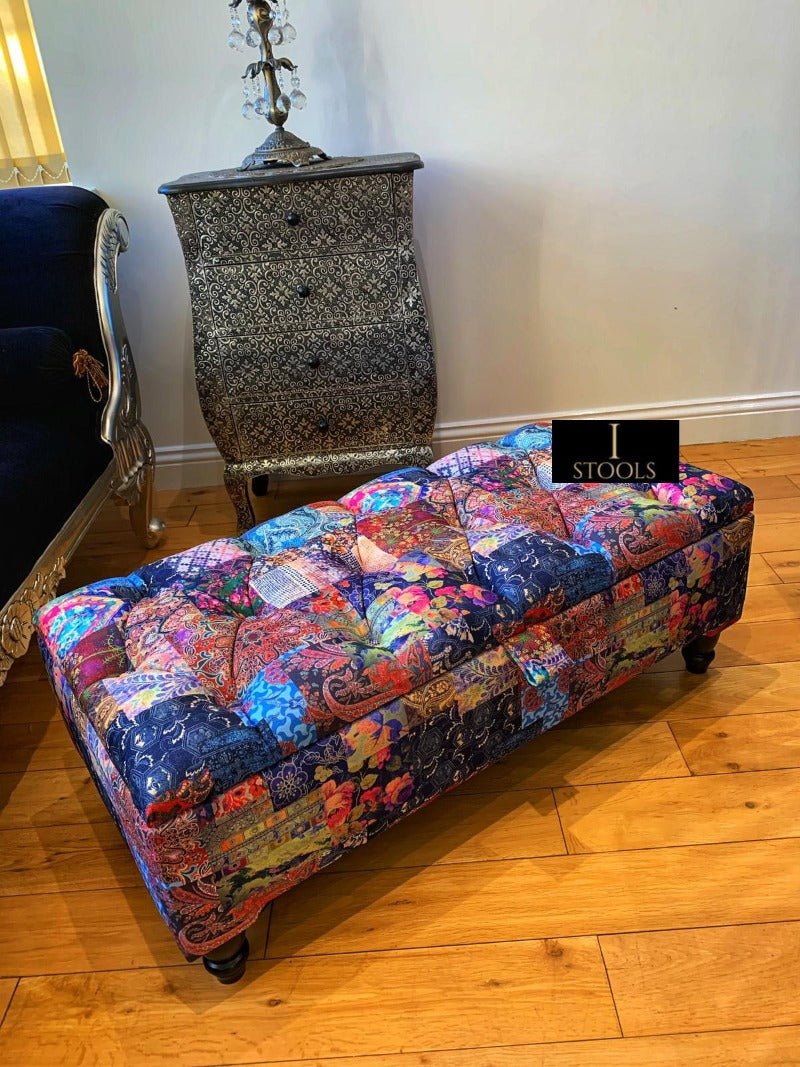 Coffee table Demask multicolour Ottoman with Storage | Patterned Footstool Pouffe | Colourful Ottoman Storage Bench - ISTOOLS
