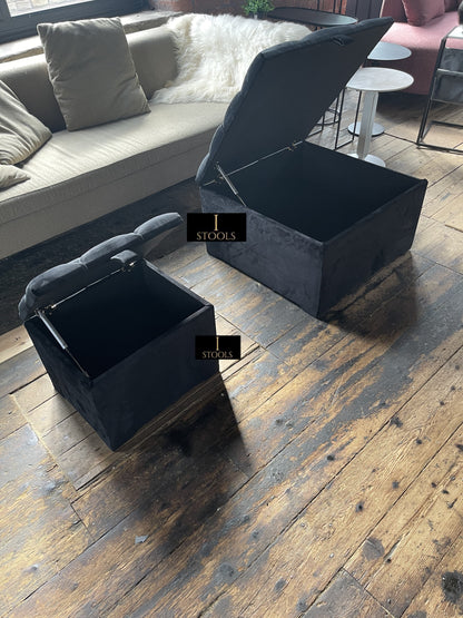 Coffee table | Window bay seat Large Square Black Ottoman Storage Box - ISTOOLS