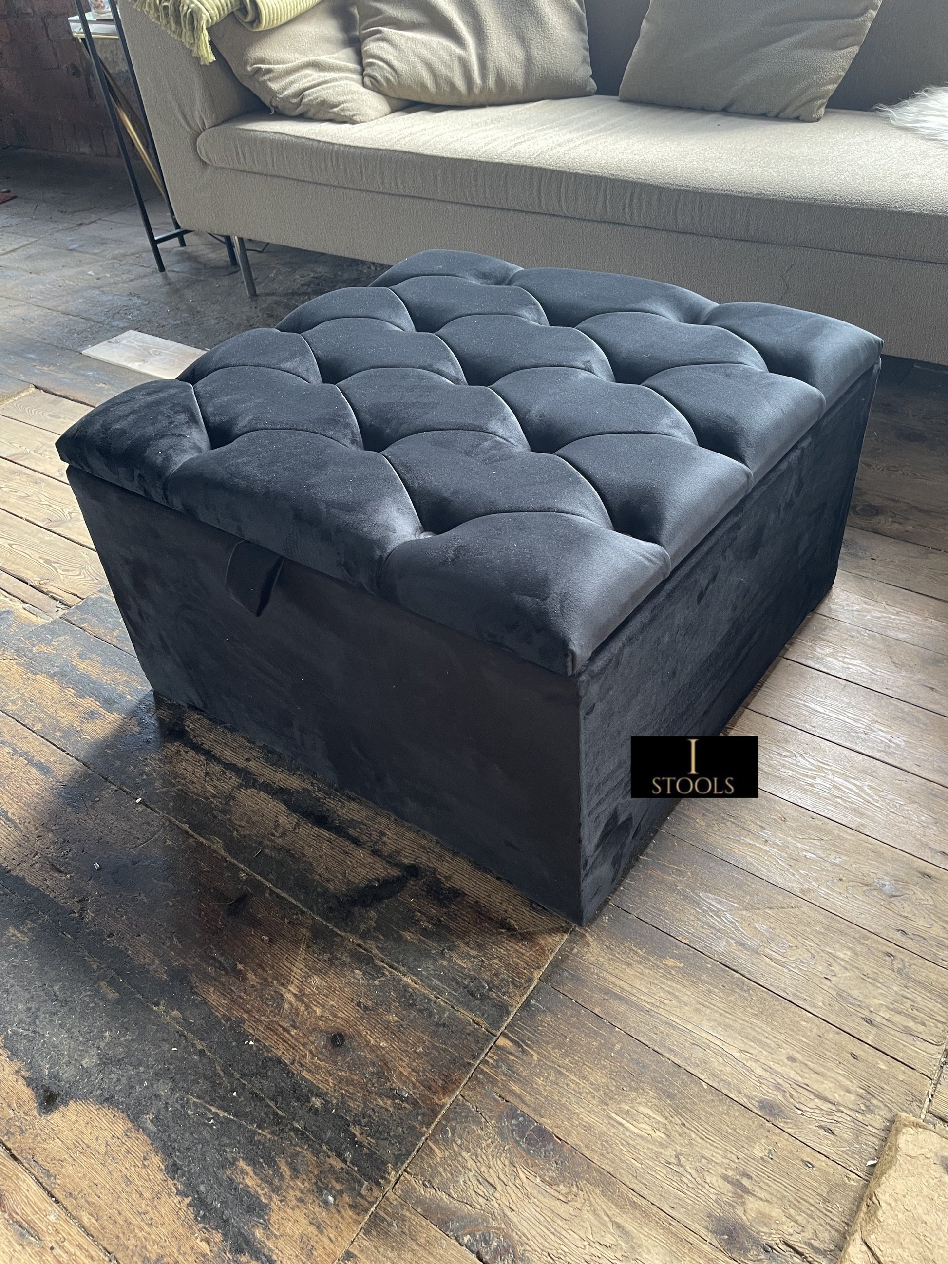 Coffee table | Window bay seat Large Square Black Ottoman Storage Box - ISTOOLS