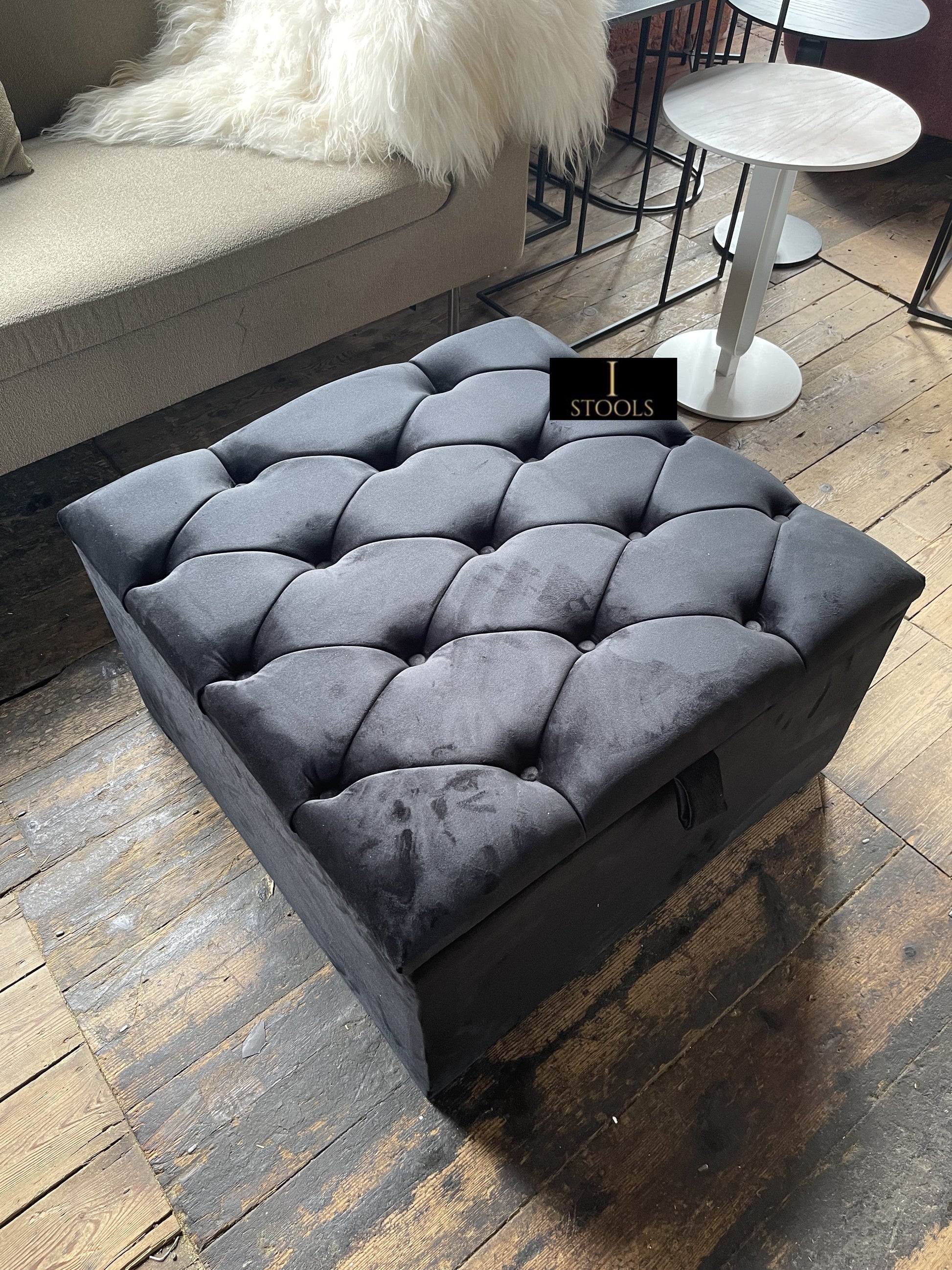 Coffee table | Window bay seat Large Square Black Ottoman Storage Box - ISTOOLS