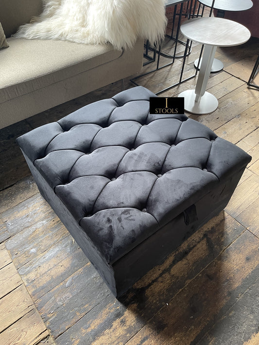 Coffee table | Window bay seat Large Square Black Ottoman Storage Box - ISTOOLS