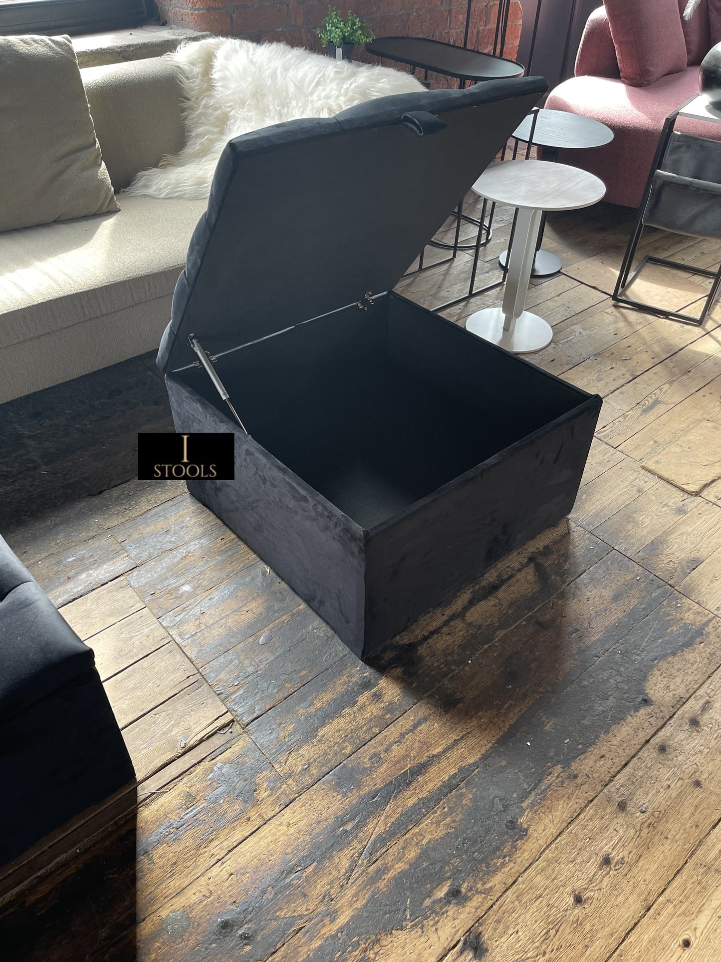 Coffee table | Window bay seat Large Square Black Ottoman Storage Box - ISTOOLS