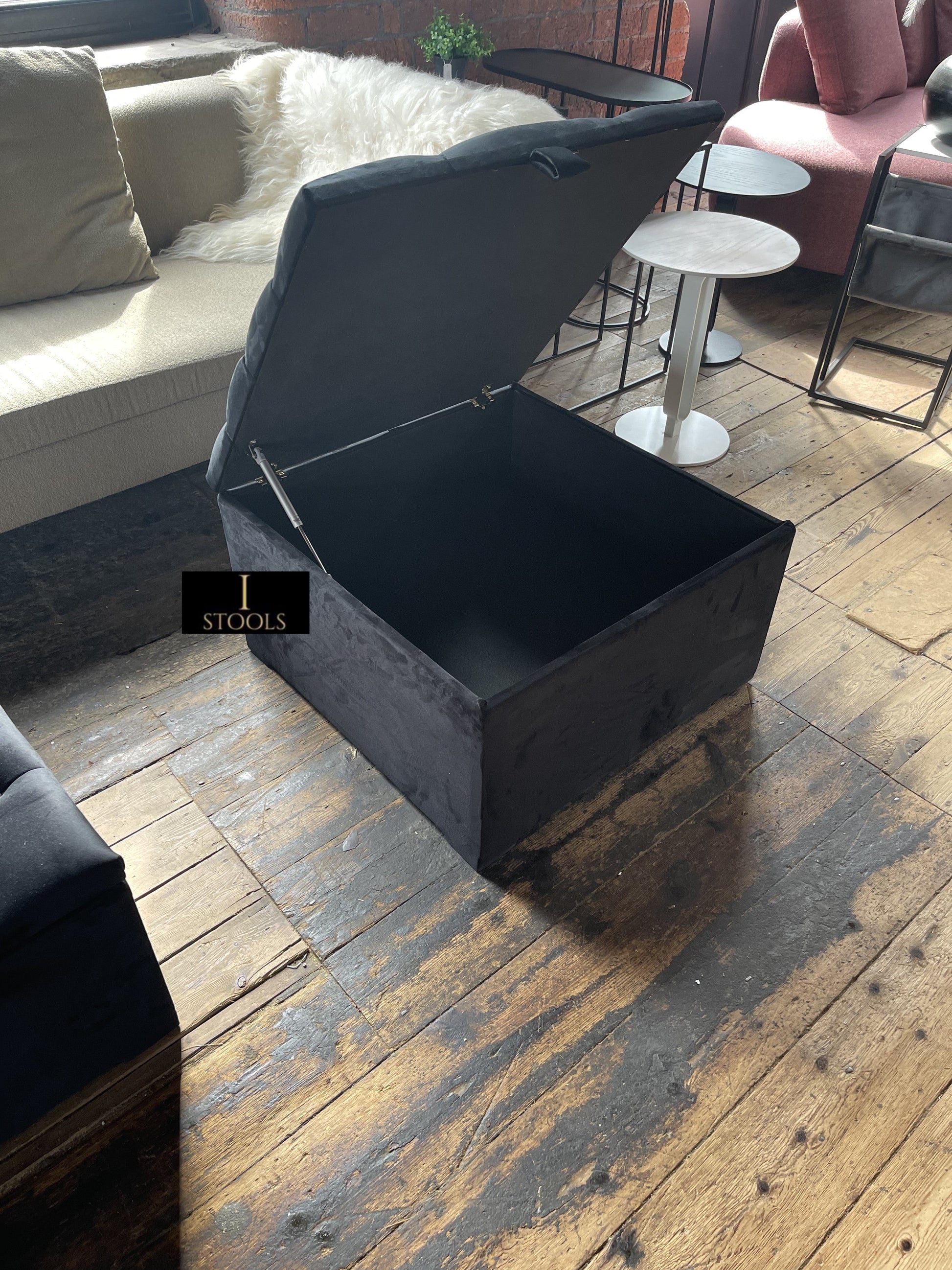 Coffee table | Window bay seat Large Square Black Ottoman Storage Box - ISTOOLS