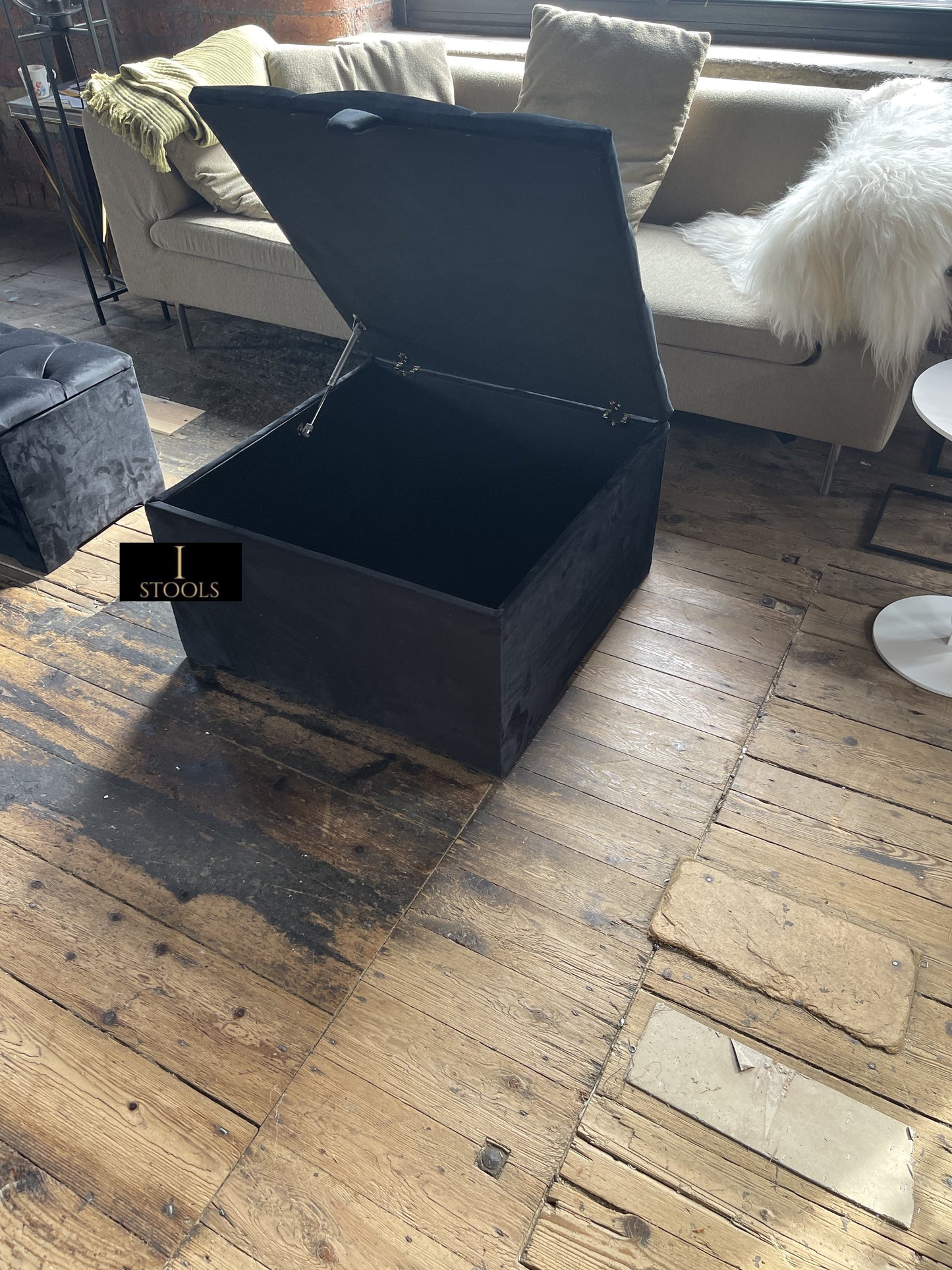 Coffee table | Window bay seat Large Square Black Ottoman Storage Box - ISTOOLS