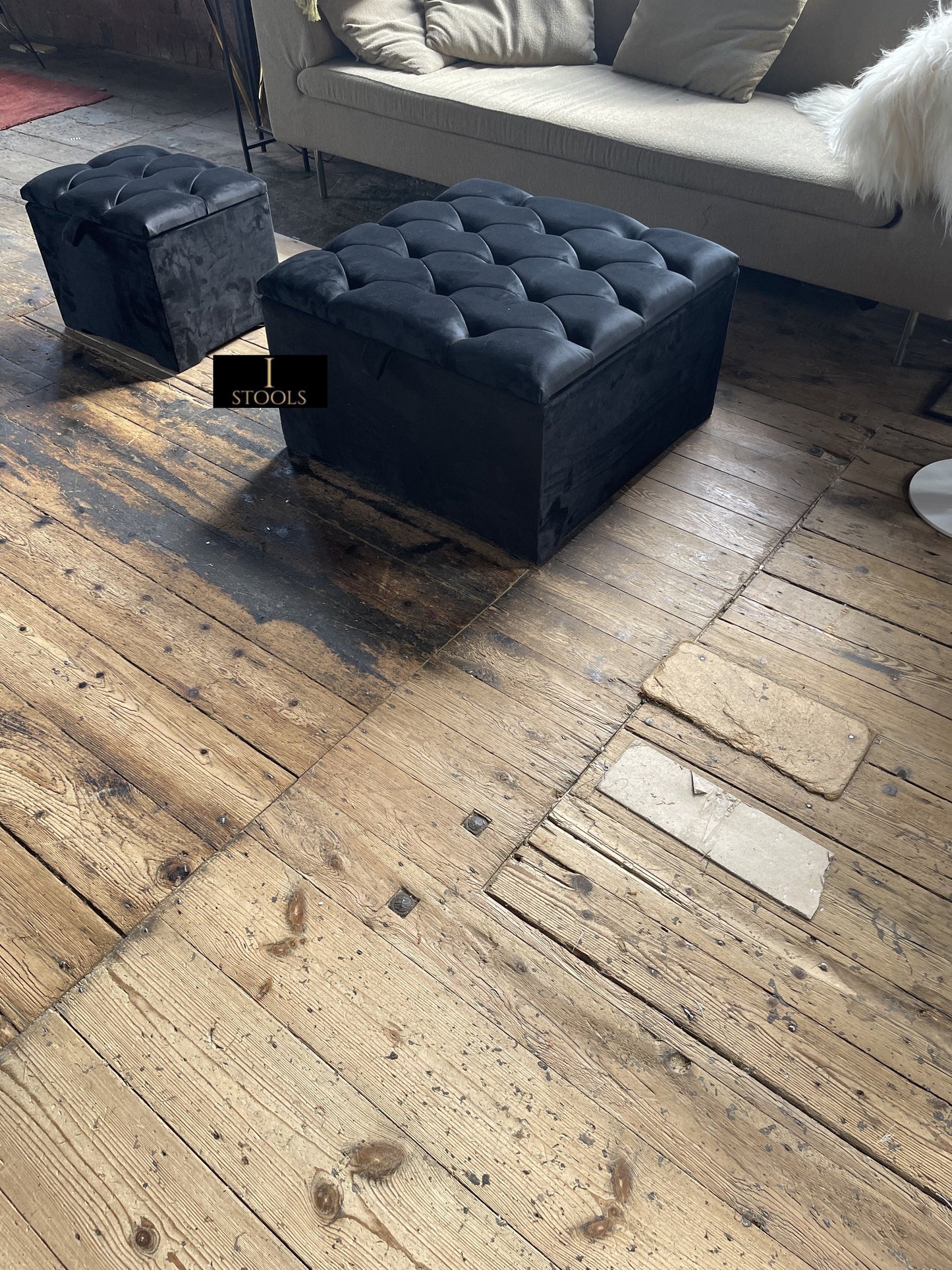 Coffee table | Window bay seat Large Square Black Ottoman Storage Box - ISTOOLS