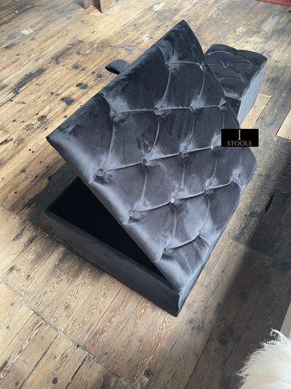 Coffee table | Window bay seat Large Square Black Ottoman Storage Box - ISTOOLS