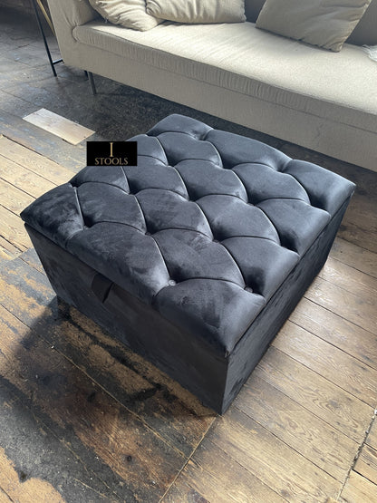 Coffee table | Window bay seat Large Square Black Ottoman Storage Box - ISTOOLS