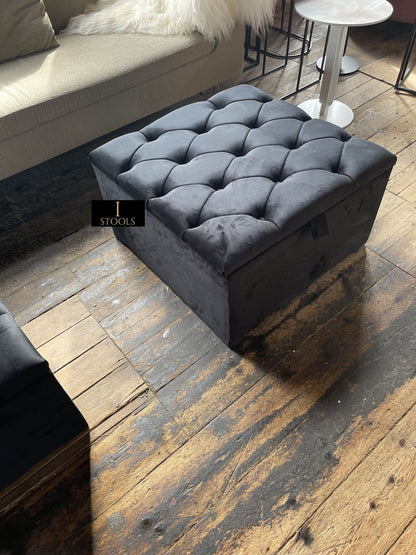 Coffee table | Window bay seat Large Square Black Ottoman Storage Box - ISTOOLS
