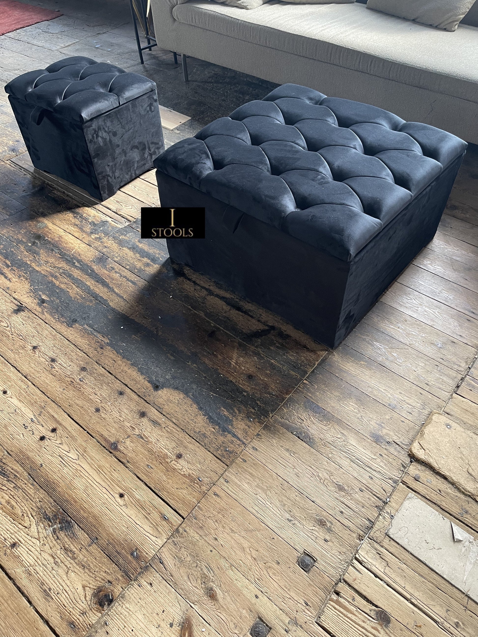 Coffee table | Window bay seat Large Square Black Ottoman Storage Box - ISTOOLS