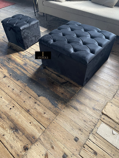 Coffee table | Window bay seat Large Square Black Ottoman Storage Box - ISTOOLS