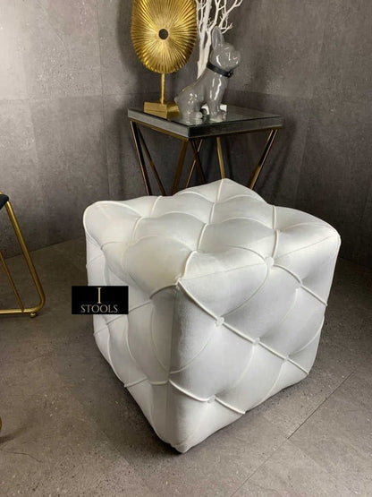 Creamy White square cube deep buttoned coffee table - ISTOOLS