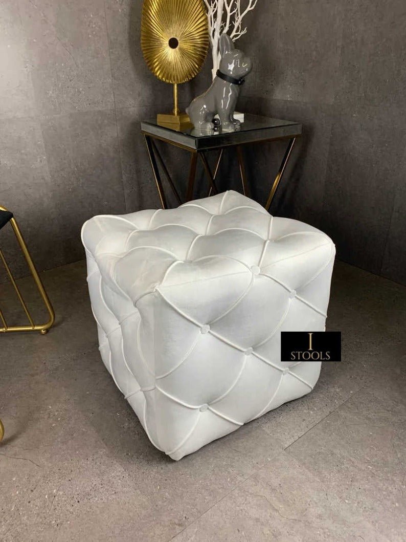 Creamy White square cube deep buttoned coffee table - ISTOOLS