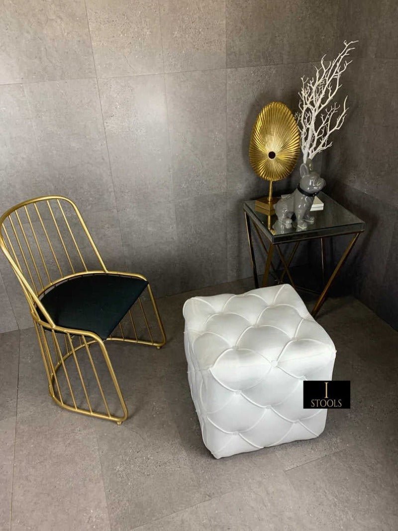 Creamy White square cube deep buttoned coffee table - ISTOOLS