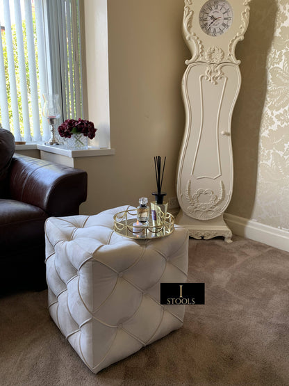 Creamy White square cube deep buttoned coffee table - ISTOOLS
