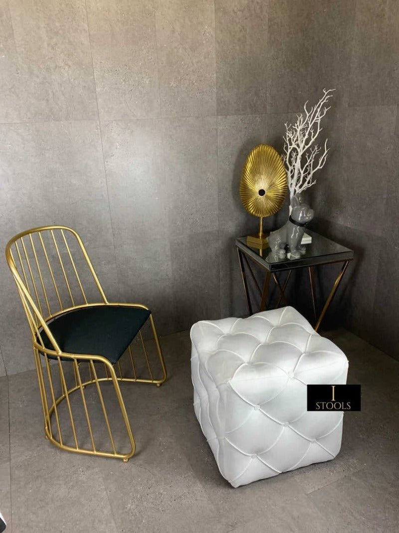 Creamy White square cube deep buttoned coffee table - ISTOOLS