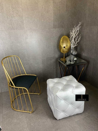 Creamy White square cube deep buttoned coffee table - ISTOOLS