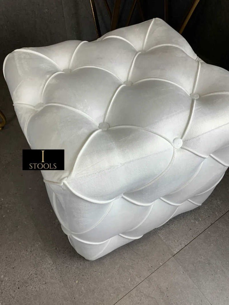 Creamy White square cube deep buttoned coffee table - ISTOOLS