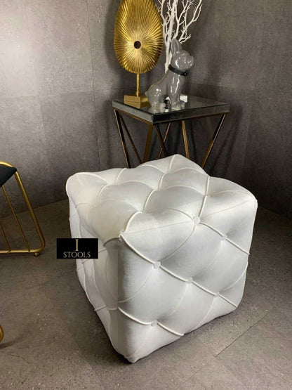 Creamy White square cube deep buttoned coffee table - ISTOOLS