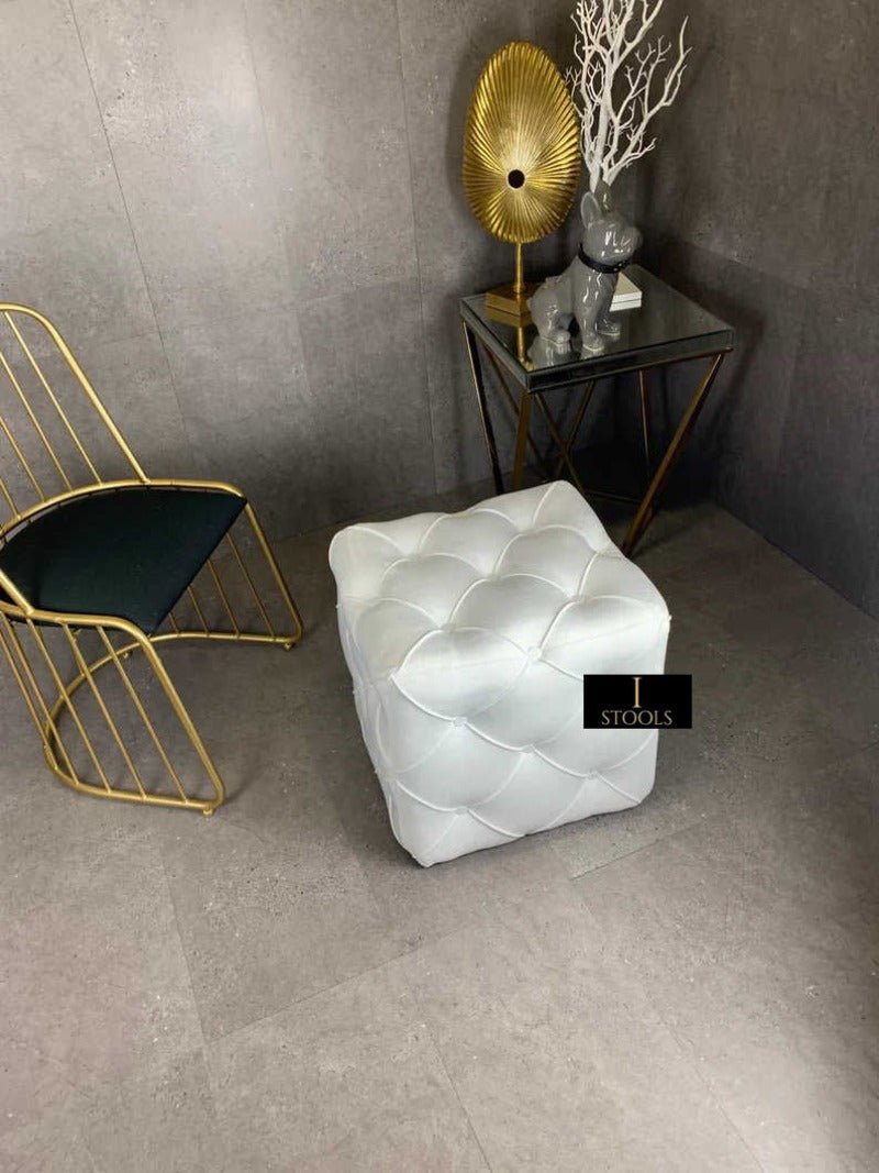 Creamy White square cube deep buttoned coffee table - ISTOOLS