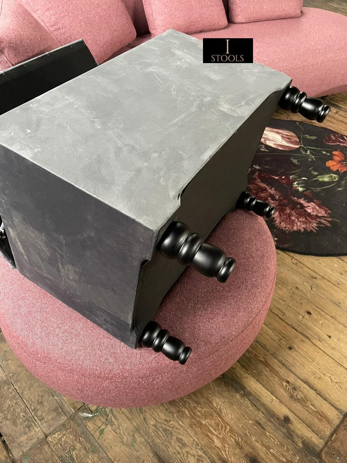 Dark Grey coffee table Ottoman Storage Box seat - ISTOOLS