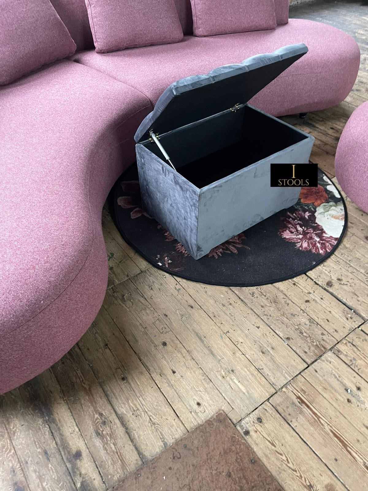 Dark Grey coffee table Ottoman Storage Box seat - ISTOOLS