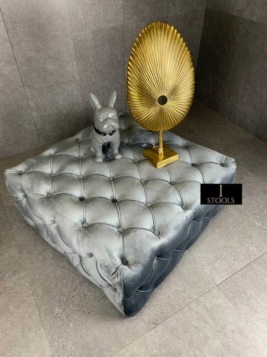 Dark Grey luxury Square Coffee Table , handmade Velvet Footstool & Coffee Table - ISTOOLS