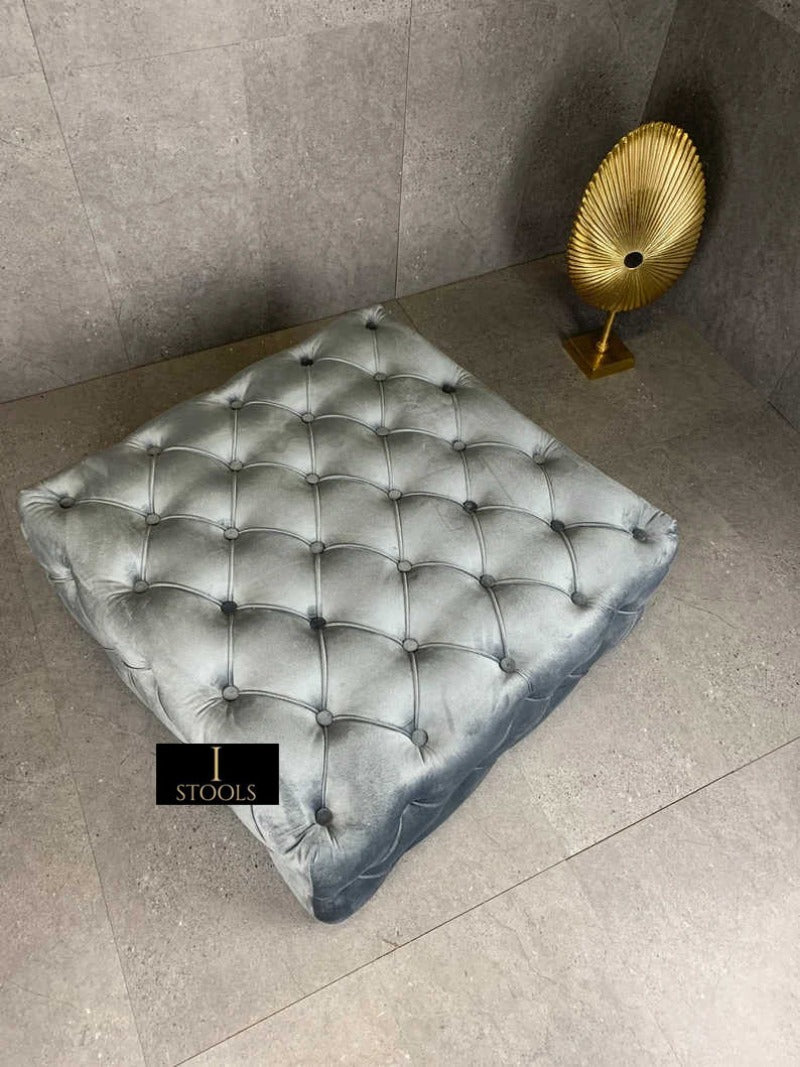 Dark Grey luxury Square Coffee Table , handmade Velvet Footstool & Coffee Table - ISTOOLS