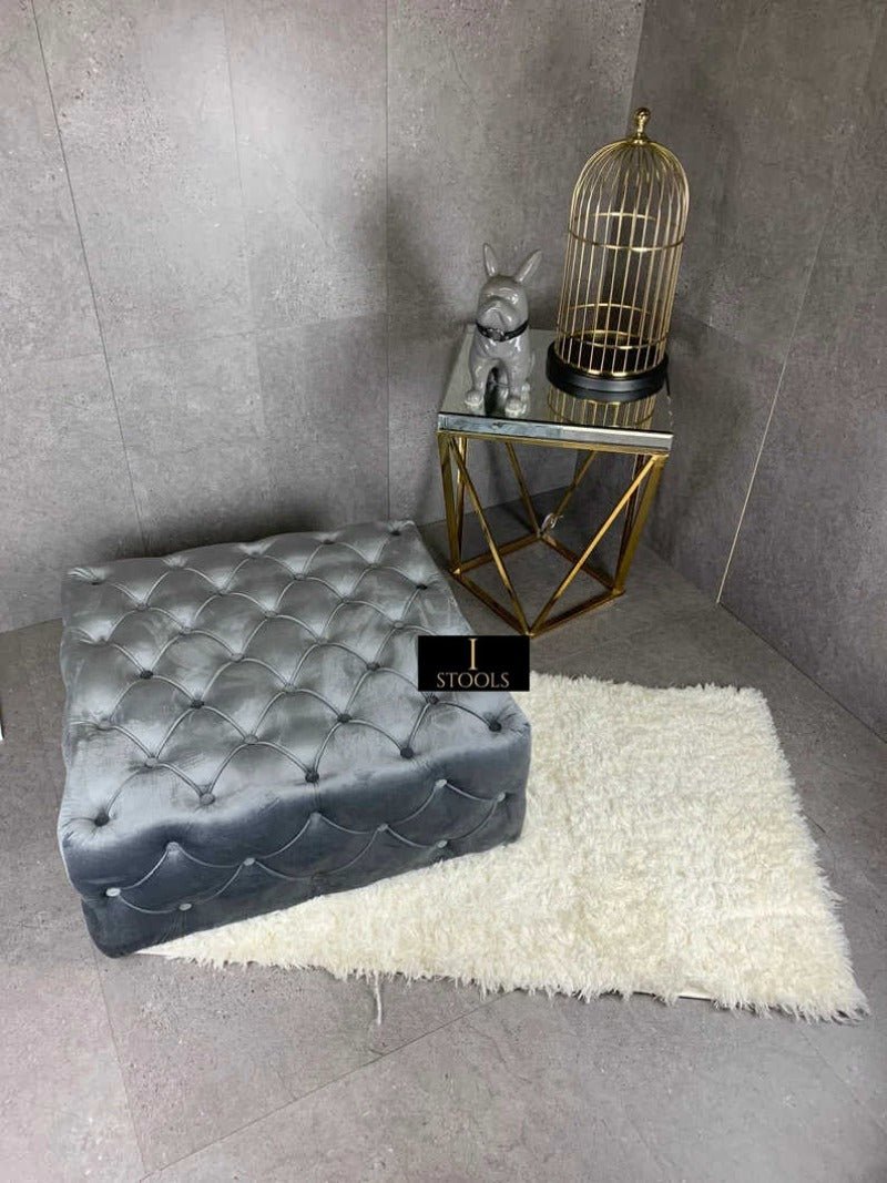 Dark Grey luxury Square Coffee Table , handmade Velvet Footstool & Coffee Table - ISTOOLS