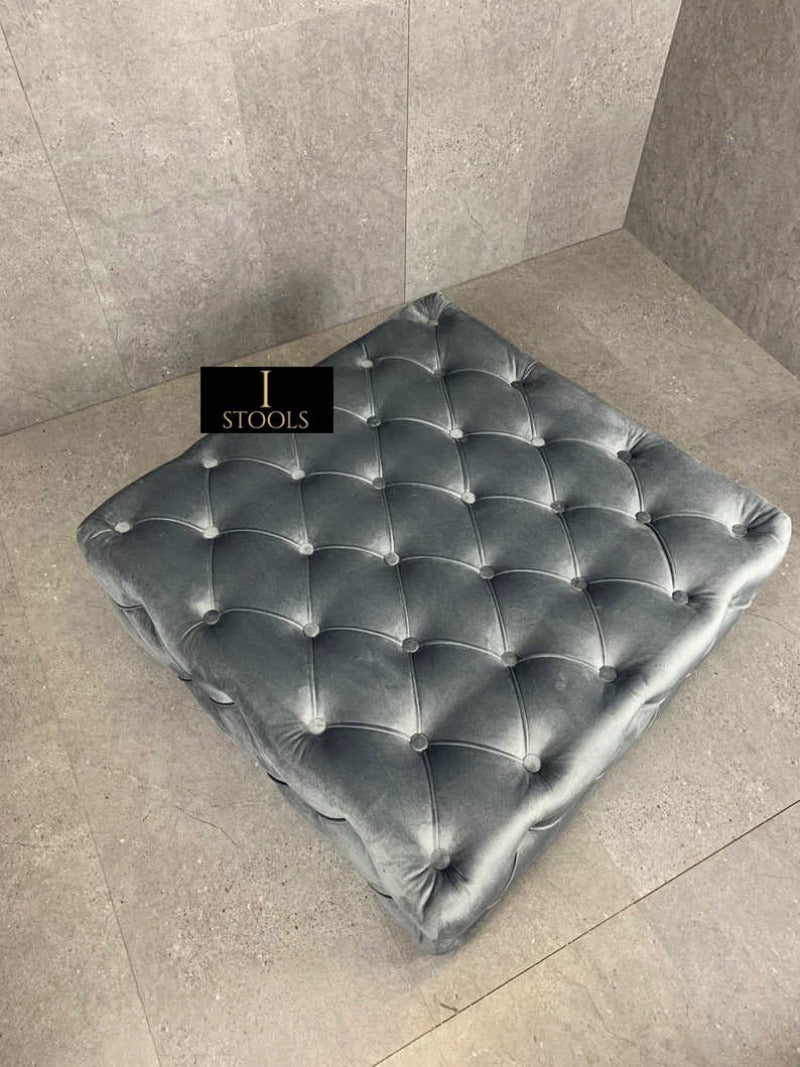 Dark Grey luxury Square Coffee Table , handmade Velvet Footstool & Coffee Table - ISTOOLS