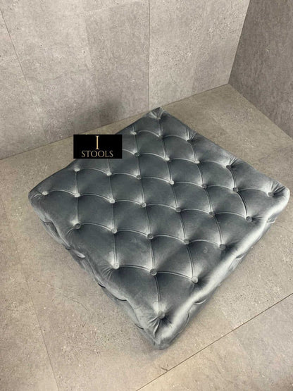 Dark Grey luxury Square Coffee Table , handmade Velvet Footstool & Coffee Table - ISTOOLS