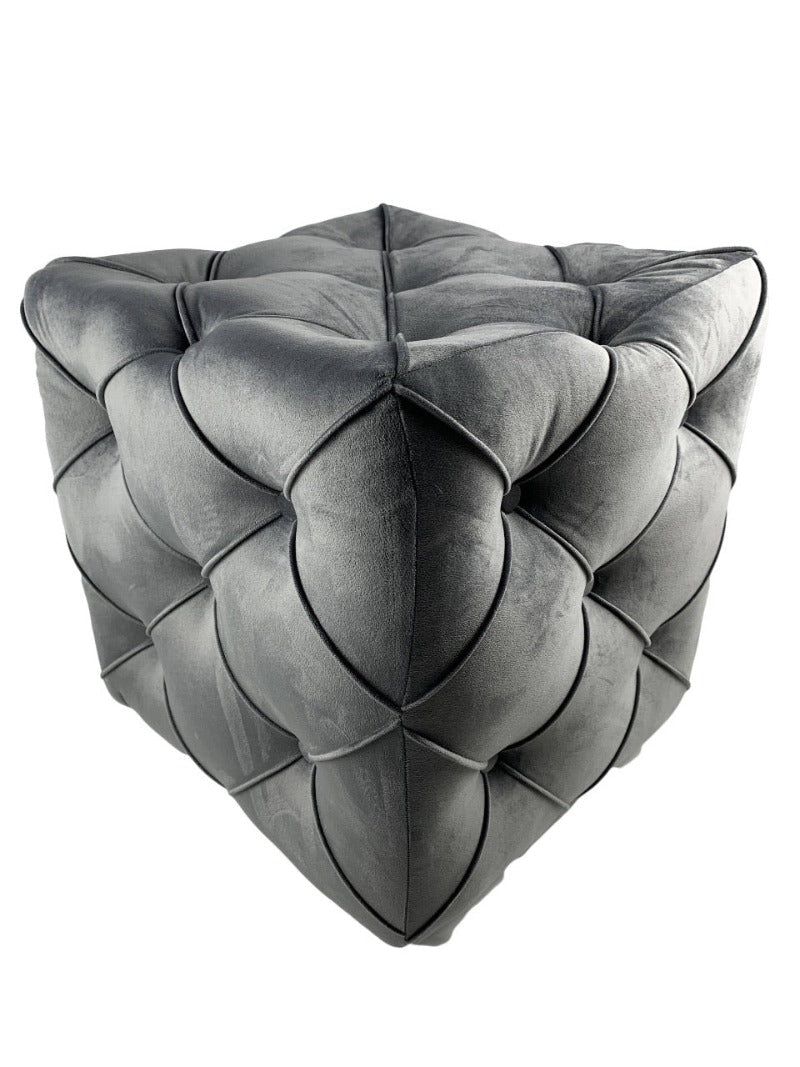 Dark Grey Square Cube Deep Buttoned Fabric Coffee Table - ISTOOLS