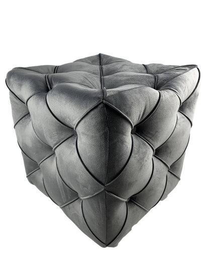 Dark Grey Square Cube Deep Buttoned Fabric Coffee Table - ISTOOLS