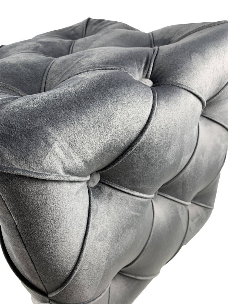 Dark Grey Square Cube Deep Buttoned Fabric Coffee Table - ISTOOLS