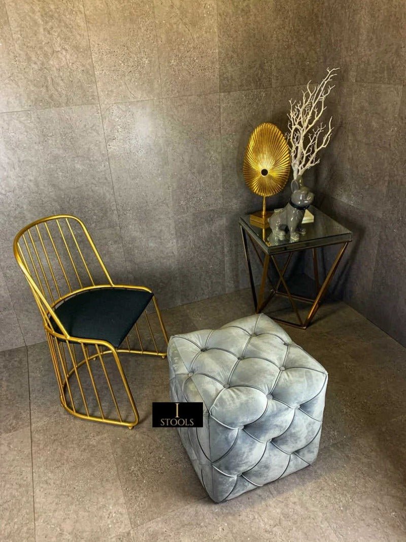 Dark Grey Square Cube Deep Buttoned Fabric Coffee Table - ISTOOLS