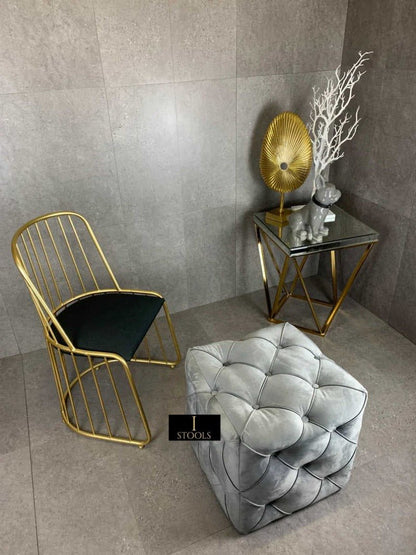 Dark Grey Square Cube Deep Buttoned Fabric Coffee Table - ISTOOLS