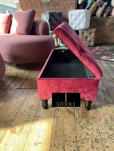 Maroon Ottoman Storage | Dark Red Wood Footstool UK