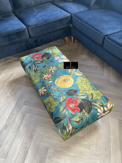 Floral Printed Footstool Luxurious Fabric Bench - ISTOOLS