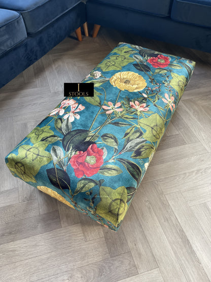 Floral Printed Footstool Luxurious Fabric Bench - ISTOOLS