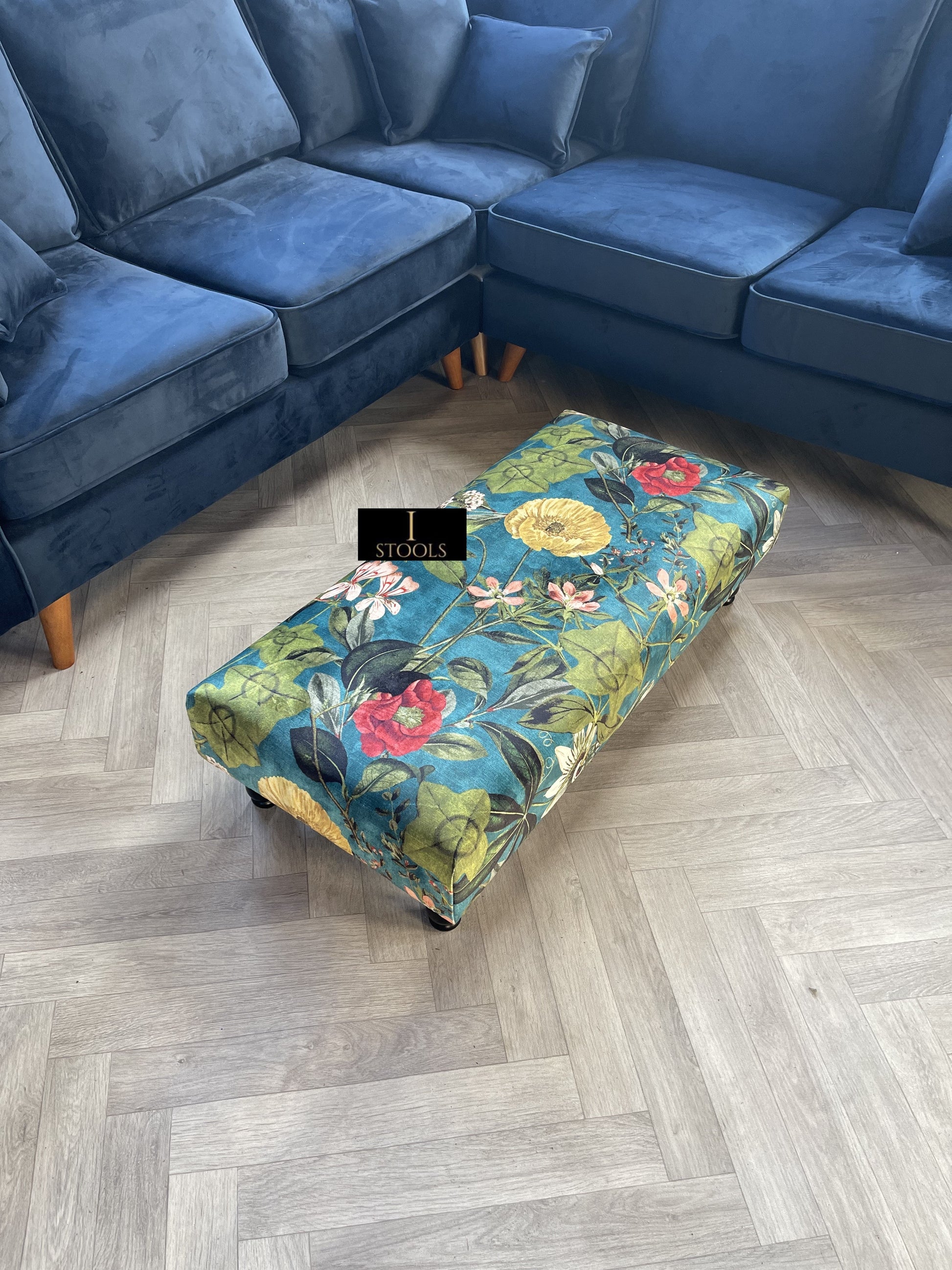 Floral Printed Footstool Luxurious Fabric Bench - ISTOOLS