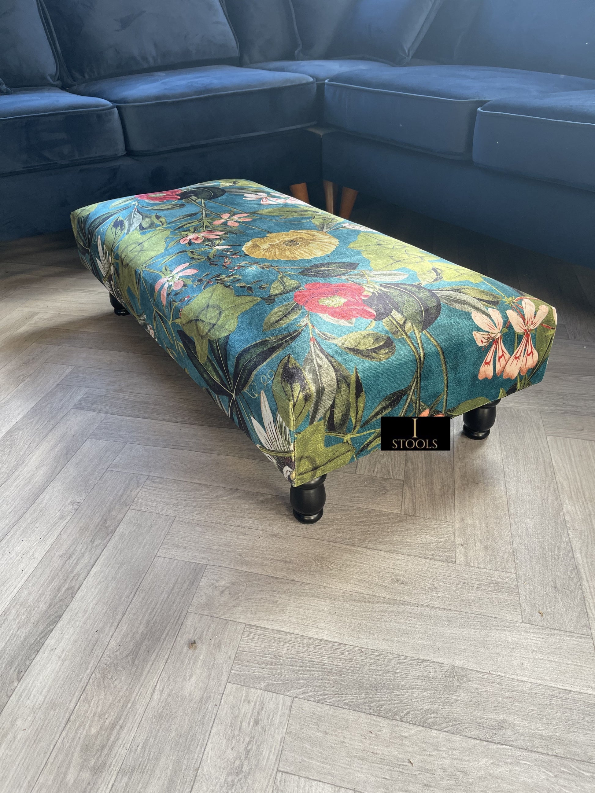 Floral Printed Footstool Luxurious Fabric Bench - ISTOOLS